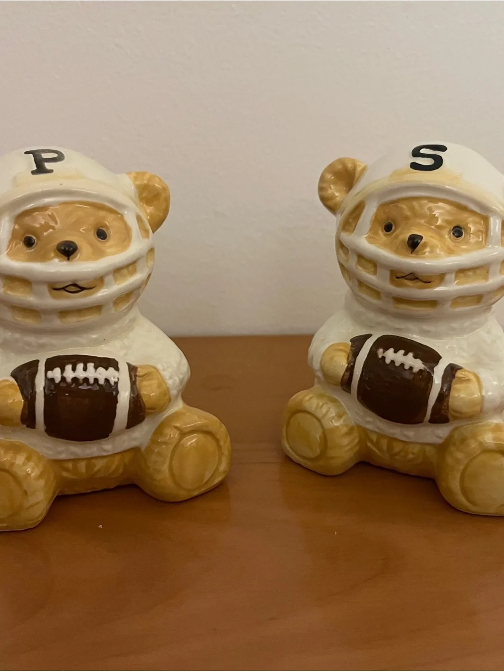 Dabney Lee Ceramic Football Bear Salt & Pepper Shakers - New